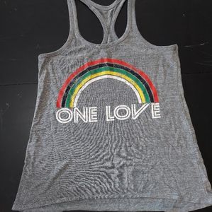 Rainbow One love razor back tee shirt